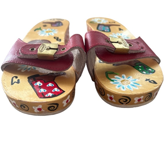 VTG Dr Scholls Hand Painted Floral Western Cowboy Boot EUC Wood Sandals Clogs 8 - Picture 6 of 16